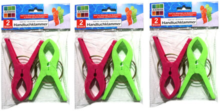 Jedermann Handdoekknijpers XL - 6x - groen/roze - kunststof - 12 cm - wasknijpers