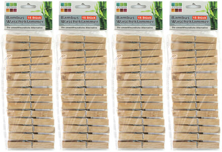 Jedermann wasknijpers - 60x - bamboe hout - 9,5 cm