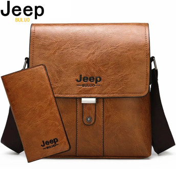 JEEP BULUO Brand Fashion Casual pu Leather Bags Men's Shoulder Bag Set Big Crossbody Business Messenger Bags For Man New Arrival