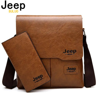 JEEP BULUO Man's Bag 2PC/Set Men Leather Messenger Shoulder Bags Business Crossbody Casual Bags Famous Brand Male Drop Shipping