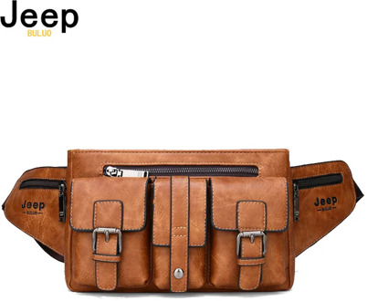JEEP BULUO Men's Waist Belt Crossbody Bag Brand Messenger Bags Hiking Leather Chest Phone Bag