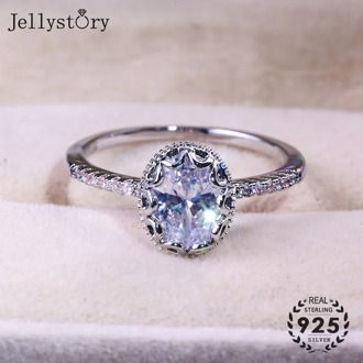 Jellystory charms rings for woman 925 sterling silver jewelry with oval shaped 7*9mm zircon gemstone ring for wedding party gift