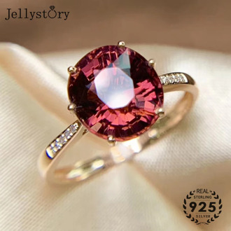 Jellystory vintage 925 silver jewelry rings with oval shape ruby emerald gemstone adjustable rings for women wedding engagement