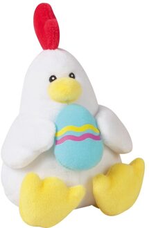 Jemini Pluche witte kip knuffeldier met paasei 16 cm - Knuffel boederijdieren