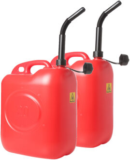 Jerrycan - 2x - 20 liter - benzinetank voor brandstof - rood - kunststof