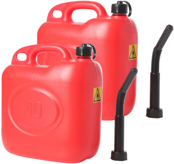 Jerrycan - 2x stuks - rood - 10 liter - benzinetank - brandstof tank - diesel - benzine
