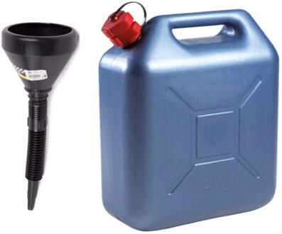 Jerrycan - kunststof - blauw - 20 liter - incl. trechter - kunststof - D15 cm