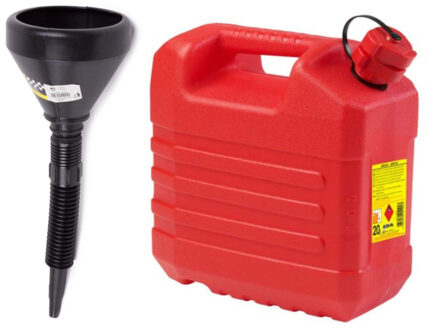 Jerrycan - kunststof - rood - 20 liter - incl. trechter - kunststof - D15 cm