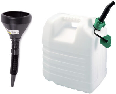Jerrycan - kunststof - wit - 20 liter - incl. trechter - kunststof - D15 cm