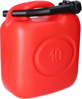 Jerrycan - rood - 10 liter - 26 x 14 x 37 cm - met schenktuit - voor brandstof