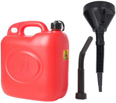 Jerrycan rood voor brandstof van 10 liter met een handige grote trechter