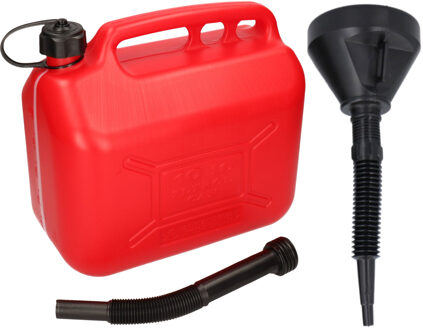Jerrycan rood voor brandstof van 10 liter met een handige grote trechter