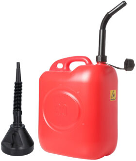 Jerrycan rood voor brandstof van 20 liter met een handige grote trechter