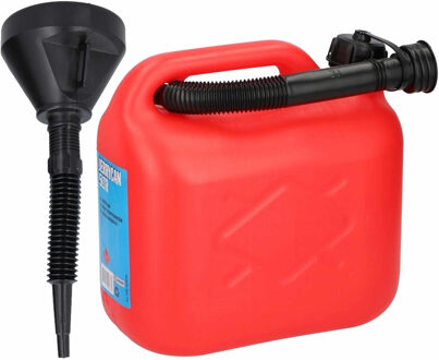Jerrycan rood voor brandstof van 5 liter met een handige grote trechter