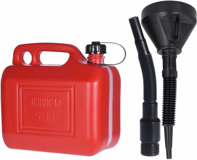 Jerrycan rood voor brandstof van 5 liter met een handige grote trechter