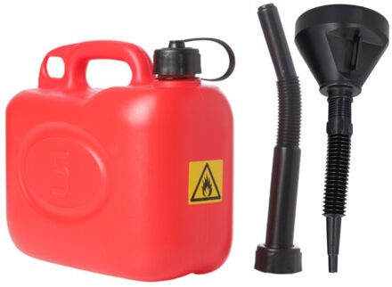 Jerrycan rood voor brandstof van 5 liter met een handige grote trechter