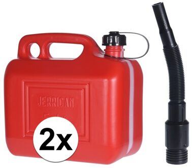 Jerrycan voor brandstof - 2x - 5 liter - rood - met schenktuit