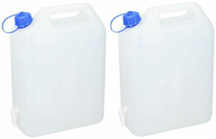 Jerrycan voor water - 2x - 15 liter - Kunststof - met kraantje en dop