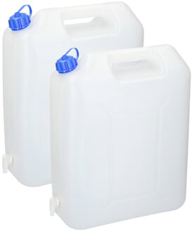 Jerrycan voor water - 2x - 20 liter - inclusief schenkkraan - waterjerrycans / watertank - camping
