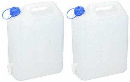 Jerrycan voor water - 2x - 20 liter - Kunststof - met kraantje en dop