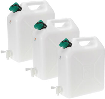 Jerrycan voor water - 3x - 10 liter - Kunststof - met kraantje en dop