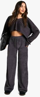 Jersey Cord Broek Met Wijde Pijpen, Charcoal - 40