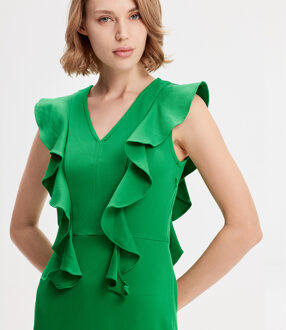 Jersey -jurk met brede ruches - maat Groen