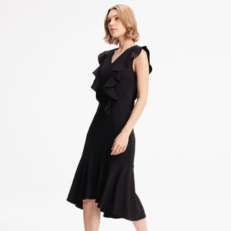 Jersey -jurk met brede ruches Zwart - L