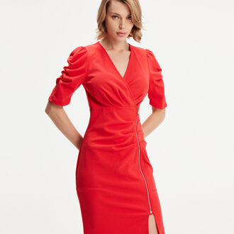Jersey -jurk met zipzijde Rood - S