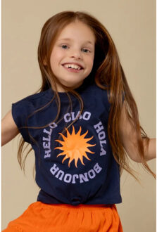 Jersey mouwloze top navy voor meisjes in de kleur - maat 176 Blauw