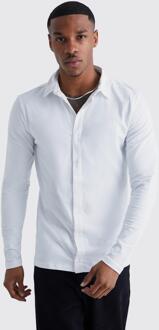 Jersey Muscle Fit Overhemd Met Lange Mouwen, White - S