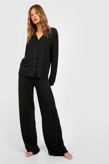 Jersey Pyjama Broek Met Wijd Uitlopende Pijpen, Black - 40