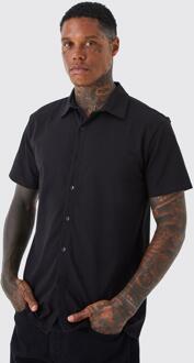Jersey Regular Fit Overhemd Met Korte Mouwen, Black