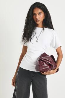 Jersey T-Shirt Met Geplooide Taille En Cap Mouwen, White - 44