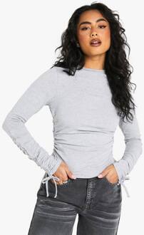 Jersey T-Shirt Met Geplooide Zijdetails En Lange Mouwen, Grey - 36