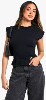 Jersey Top Met Capmouwen En Gespleten Zoom, Black - 40