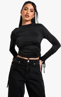 Jersey Top Met Gerimpelde Zijkant En Lange Mouwen, Black - 38