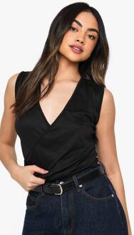 Jersey Wrap Top Met Drapering Aan De Voorkant, Black - 38