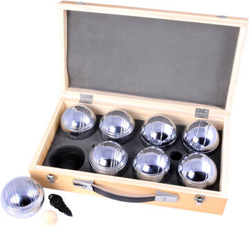 Jeu De Boules Ballen In Luxe Houten Koffer - 8 Stuks Zilverkleurig