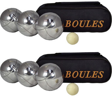 Jeu de boules set - 2x set - in draagtas - 3 ballen/1 but - petanque