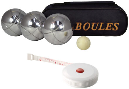 Jeu de boules set 3 ballen/1 but in draagtas + compact meetlint/rolmaat 1,5 meter - Kaatsbal - Petanque - Cochonnette - Boulen - Sportief/actief buitenspeelgoed