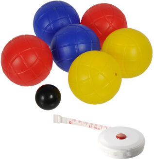 Jeu de boules set met 6 ballen + compact meetlint/rolmaat 1,5 meter - Complete kaatsbal/petanque set - Actief buitenspeelgoed voor kinderen