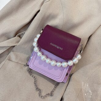 Jeugd Dames Eenvoudige Veelzijdige Tas Vrouwen Casual Pu Leather Pearl Chain Handtassen Hit Kleur Schouder Crossbody Tas Paars