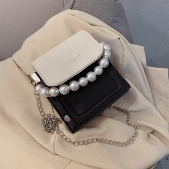 Jeugd Dames Eenvoudige Veelzijdige Tas Vrouwen Casual Pu Leather Pearl Chain Handtassen Hit Kleur Schouder Crossbody Tas zwart