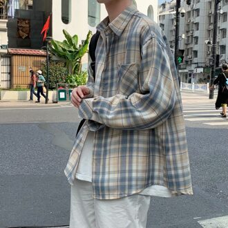 Jeugd Hong Kong Stijl Literaire Plaid Shirt Mannelijke Lange Mouwen Lente Casual Koreaanse Retro Chic Knappe Shirt Jasje Xxl