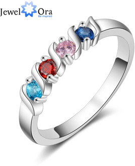 JewelOra Customized 4 Birthstone Finger Ring Personalized DIY Zirconia Wedding Rings for Women Unique Gifts for Mother Size 6-12
