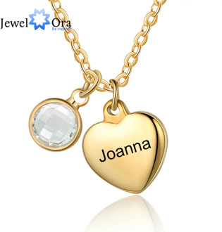 JewelOra Personalized Children Name Engraving Necklace Gold Color Heart Pendants for Women Custom Birthstone Jewelry Family Gift