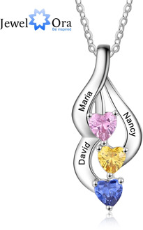 JewelOra Personalized Engravable Name Necklaces for Women Custom 3 Heart Birthstone Pendants Jewelry Birthday Gifts