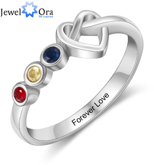 JewelOra Personalized Engraving Heart Knot Rings for Women Customized 2-4 Birthstones Finger Ring Christmas Gifts for Mother