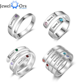 JewelOra Personalized Mothers Rings Custom Name Birthstone Wrap Rings for Women Engraved Jewelry Anniversary Gifts for Mom